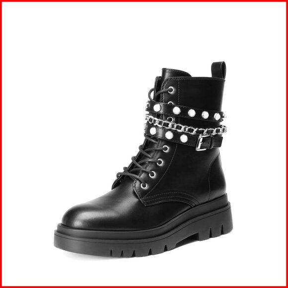 Women's Platform Combat Boots Lace Up Lug Sole Ankle Booties